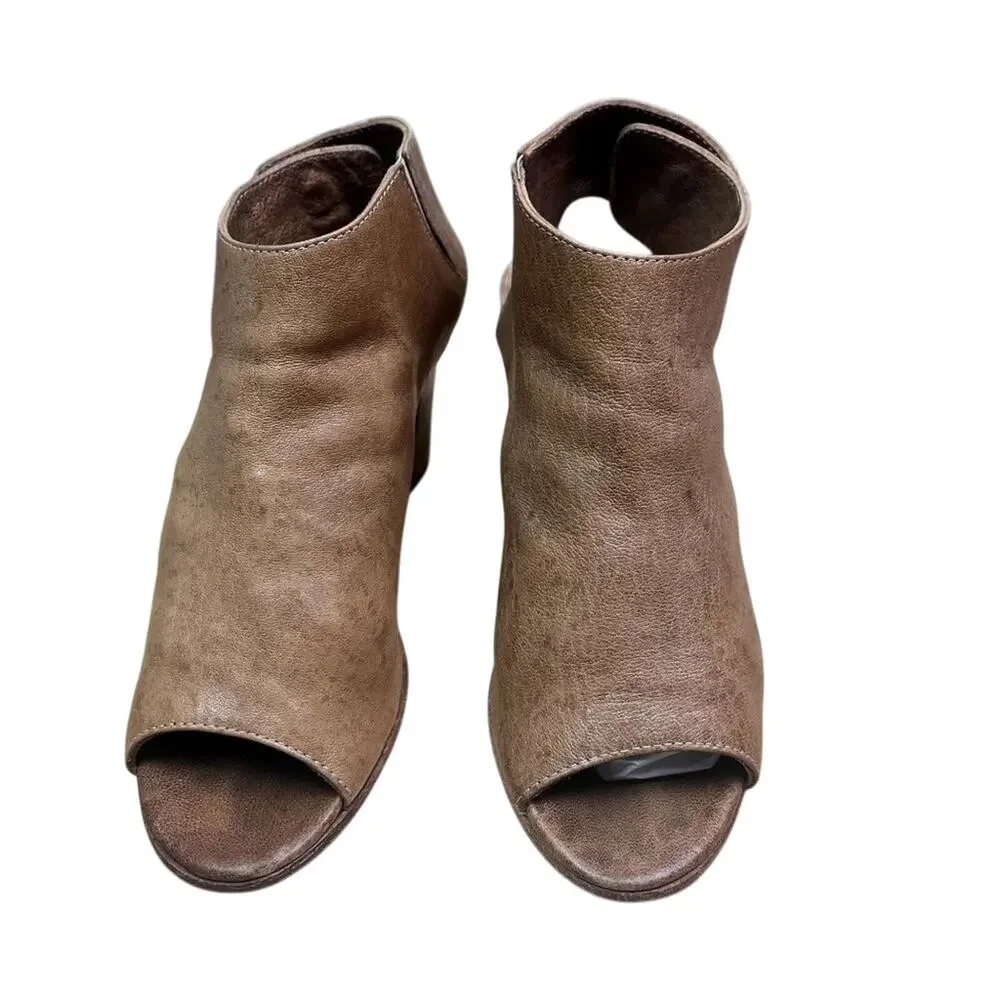 Mimosa Sandal Bootie Women's Size 8.5 Brown Leather Peep Toe 3.5